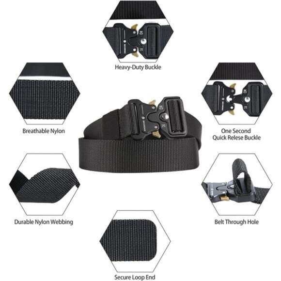 Men's Tactical Belt Heavy Duty WebbingBelt Adjustable Military Style Nylon Belts - Picture 2 of 7